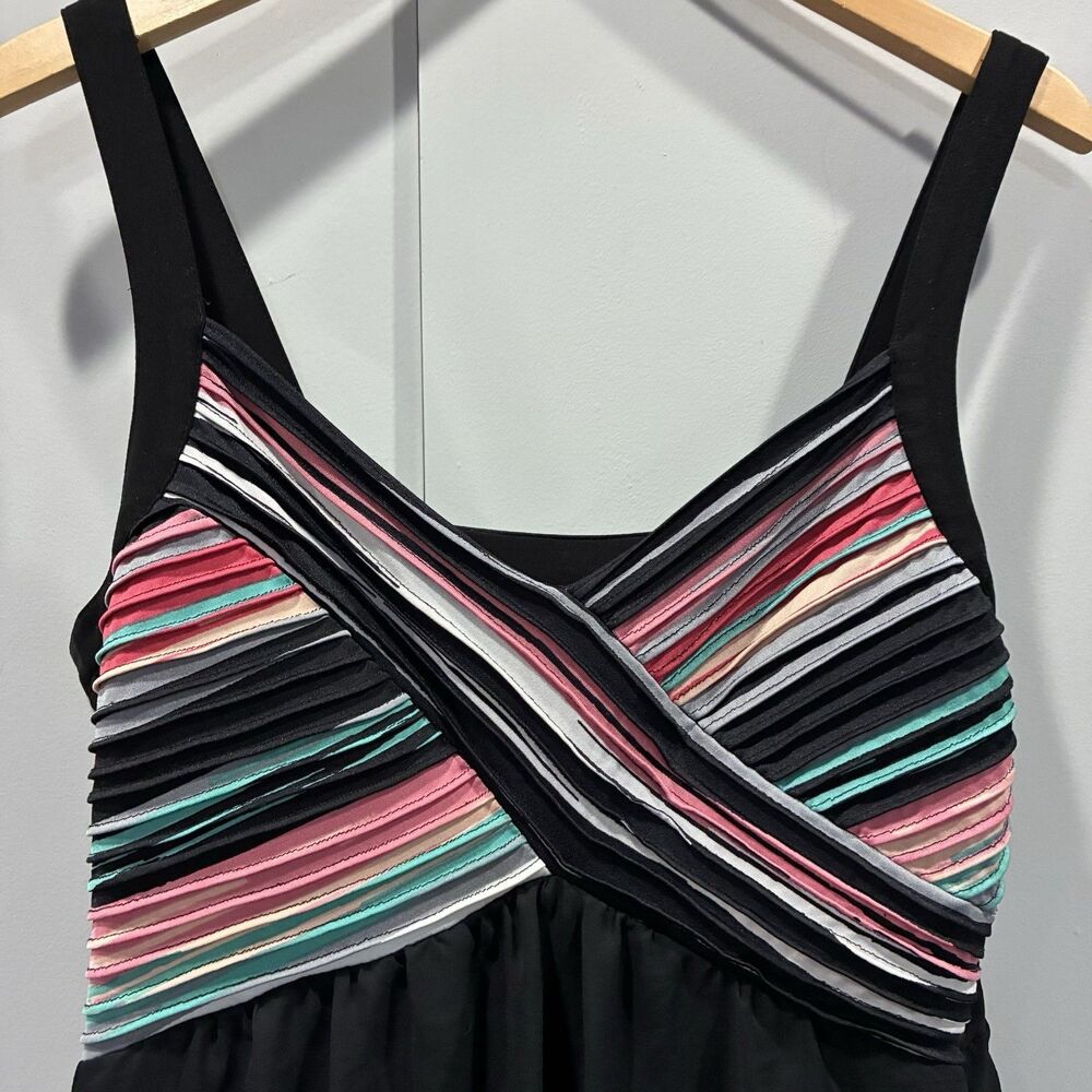 Vintage Robbie Bee Maxi Gown Dress Sz 14 Black Chiffon Multi Color Pin Tucks - Picture 3 of 9